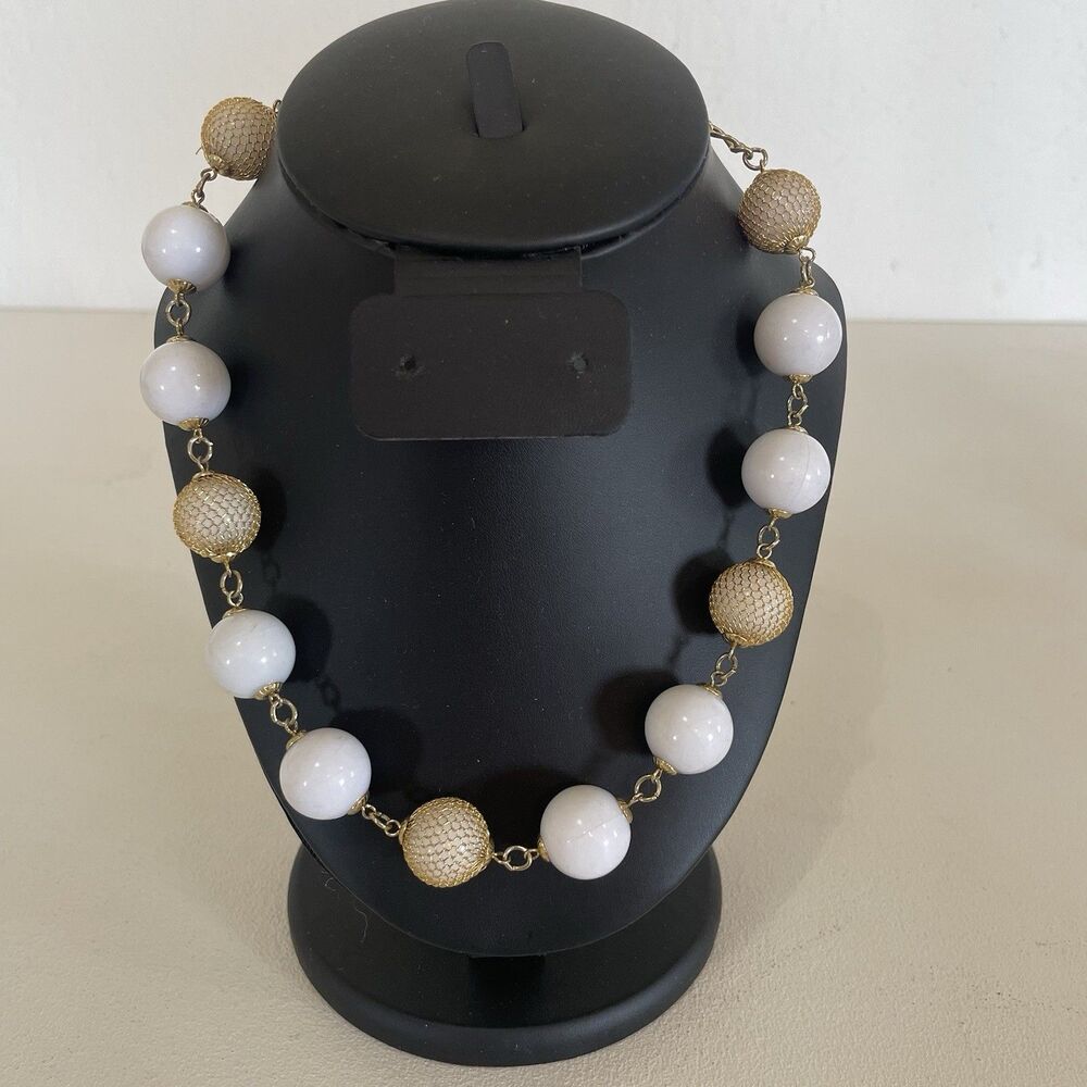 Vintage White Gold Large Round Bead Necklace